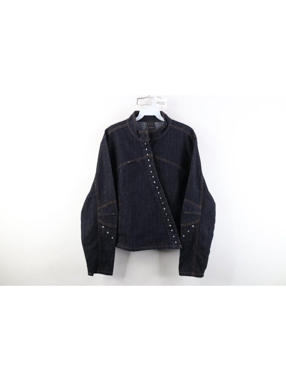Vintage 90s Y2K FUBU Womens 2X Babydoll Striped Studded Denim Moto Racer Jacket